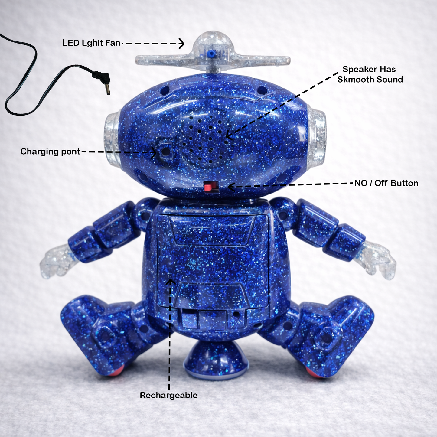 Mimique Dancing Robot Musical Toy With LED Lights & Spinning Propeller Rechargeable, 70+Different Music, Voice Recording 99444-2
