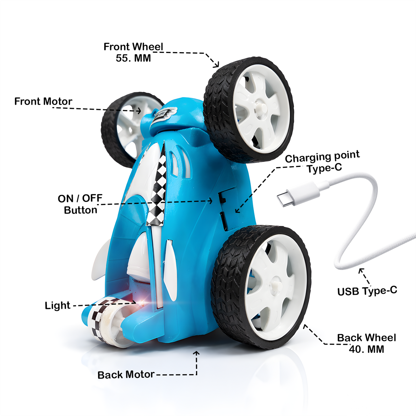 Small Stunt RC Car for Kids | Rechargeable High-Speed Remote Control Car with LED Lights – Blue