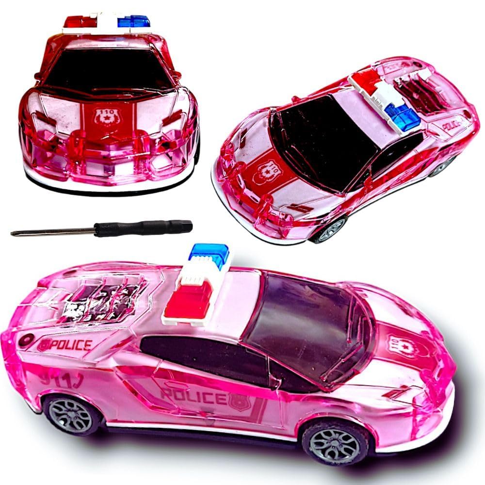 Friction Powered Police Car Toy for Kids with Pull Back Action Super Speed Cop Vehicle with RGB