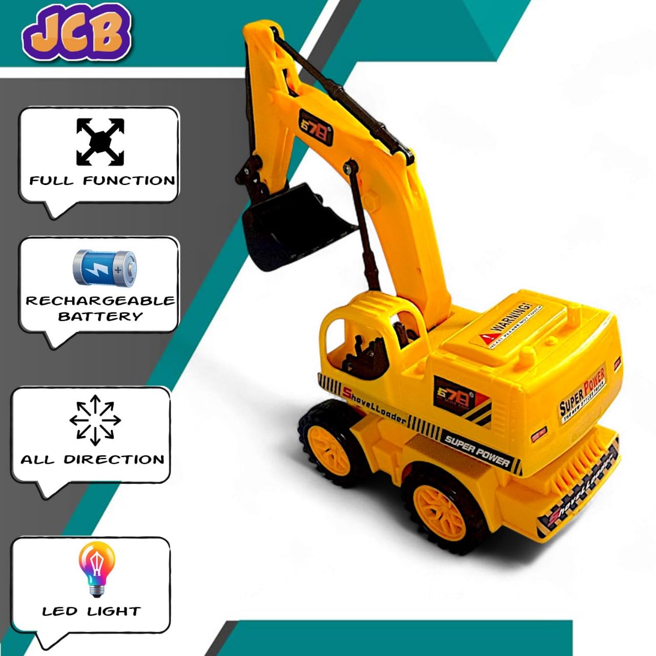 Remote-Controlled JCB Digger Toy for Kids with Movable Shovel, Lights & Realistic Design โ Indoor/Outdoor Construction Vehicle Play Toy (Yellow, 8037)