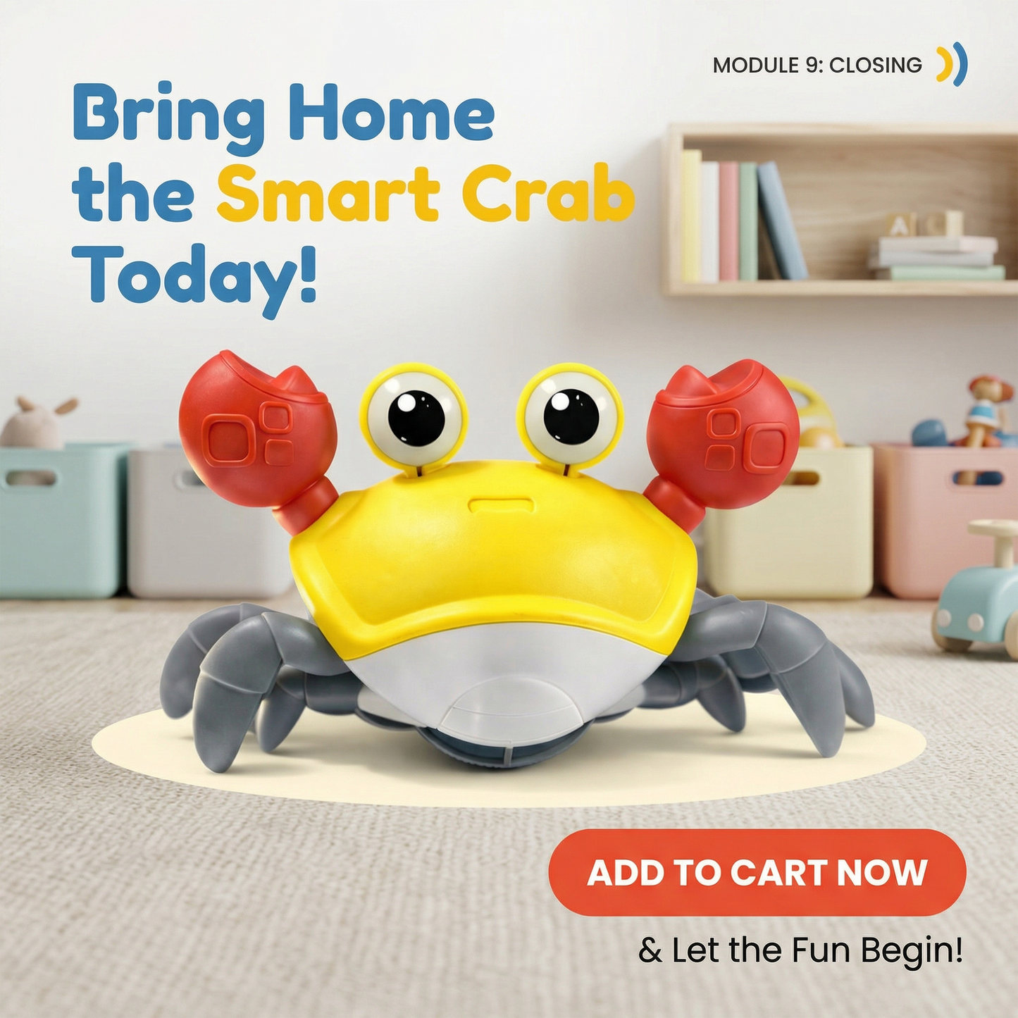 carb toyz Rechargeable Crawling Crab Baby Toys for 6 to 12 Months with Light & Sound | Sensory Interactive Moving Musical Tummy Time Activity for Babies & Toddlers | Birthday Gift for Kids Electric Toy