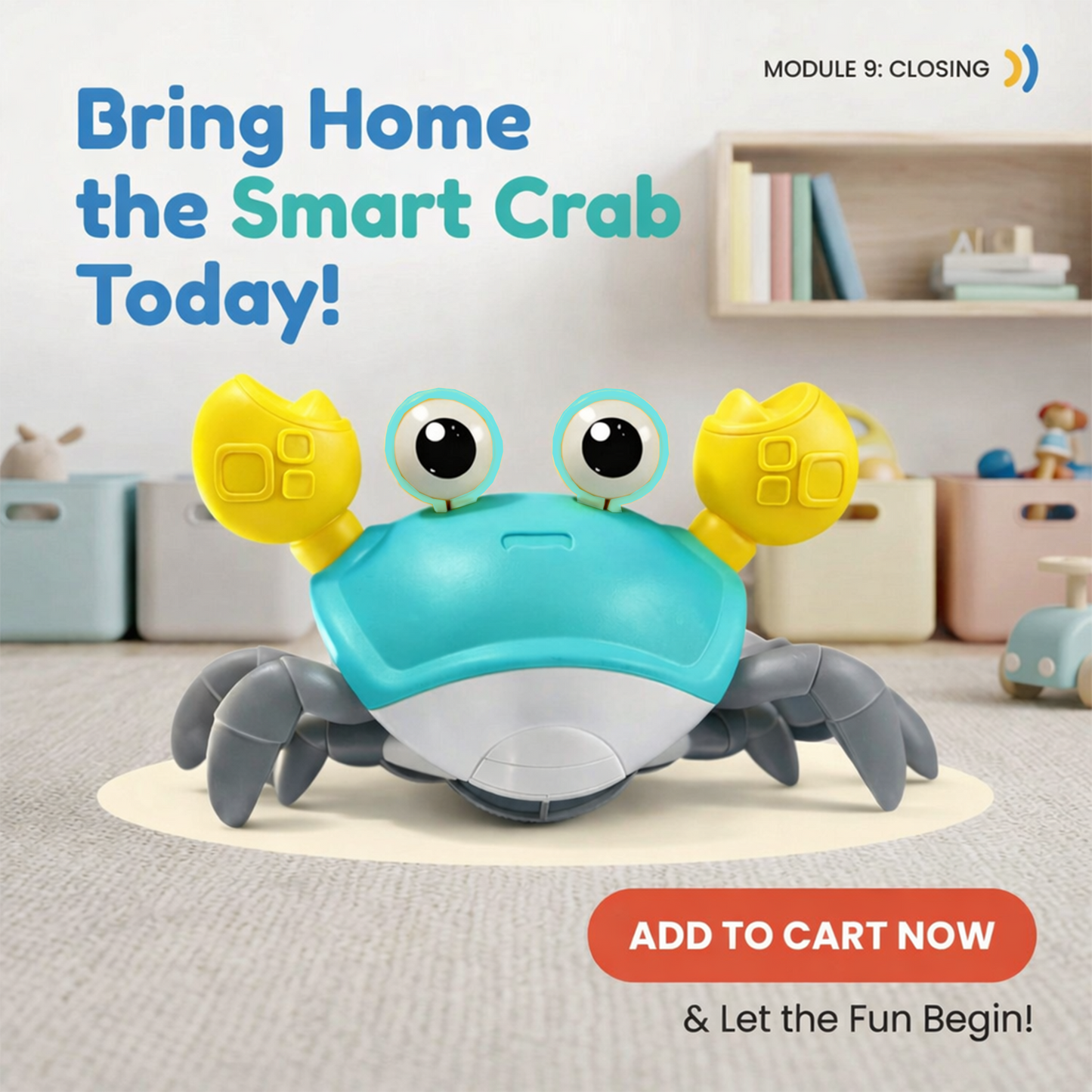carb toyz Rechargeable Crawling Crab Baby Toys for 6 to 12 Months with Light & Sound | Sensory Interactive Moving Musical Tummy Time Activity for Babies & Toddlers | Birthday Gift for Kids Electric Toy (blue)