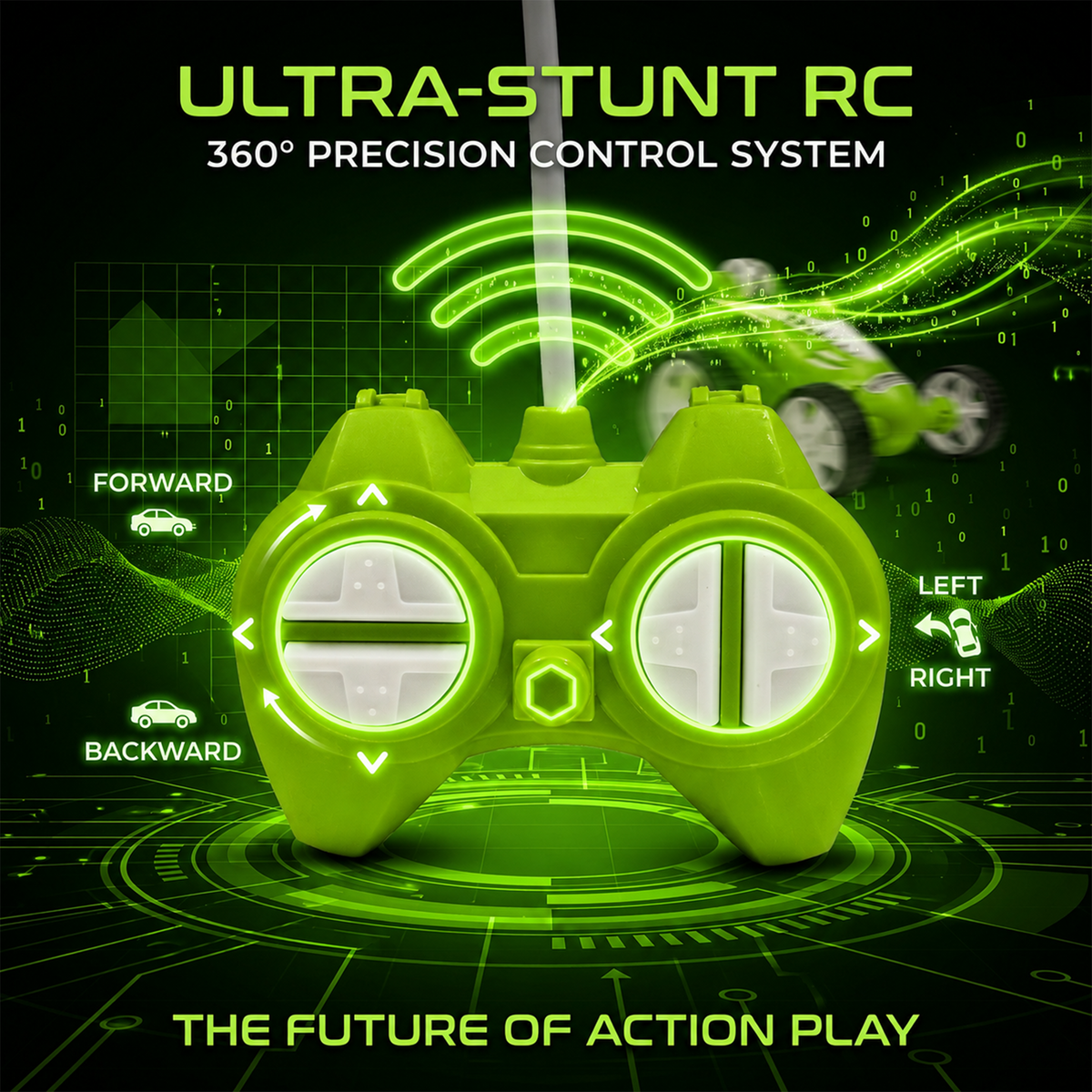 Small Stunt RC Car for Kids | Rechargeable High-Speed Remote Control Car with LED Lights – Green