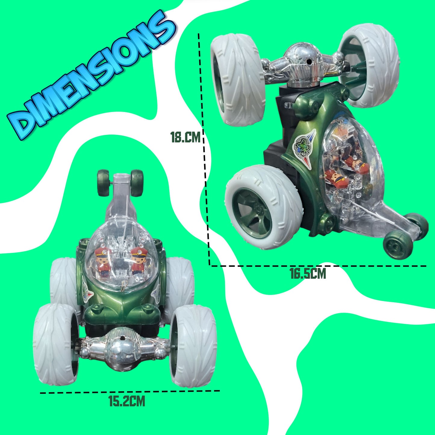 Foggy 360° Rotating RC Stunt Car for Kids | Rechargeable High-Speed Remote Control Car – Green