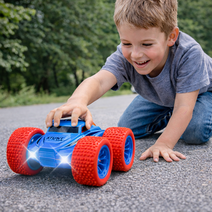 RC Thunder car Rechargeable, 360º Rotation car, Double-Sided Driving, Smoke Car, Remote Control (Blue))