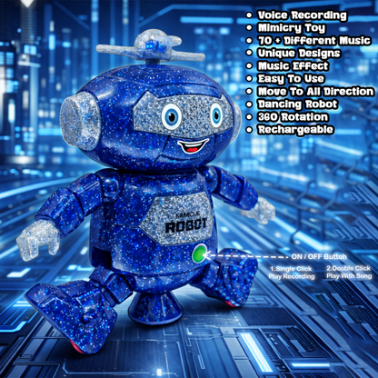 Mimique Dancing Robot Musical Toy With LED Lights & Spinning Propeller Rechargeable, 70+Different Music, Voice Recording 99444-2