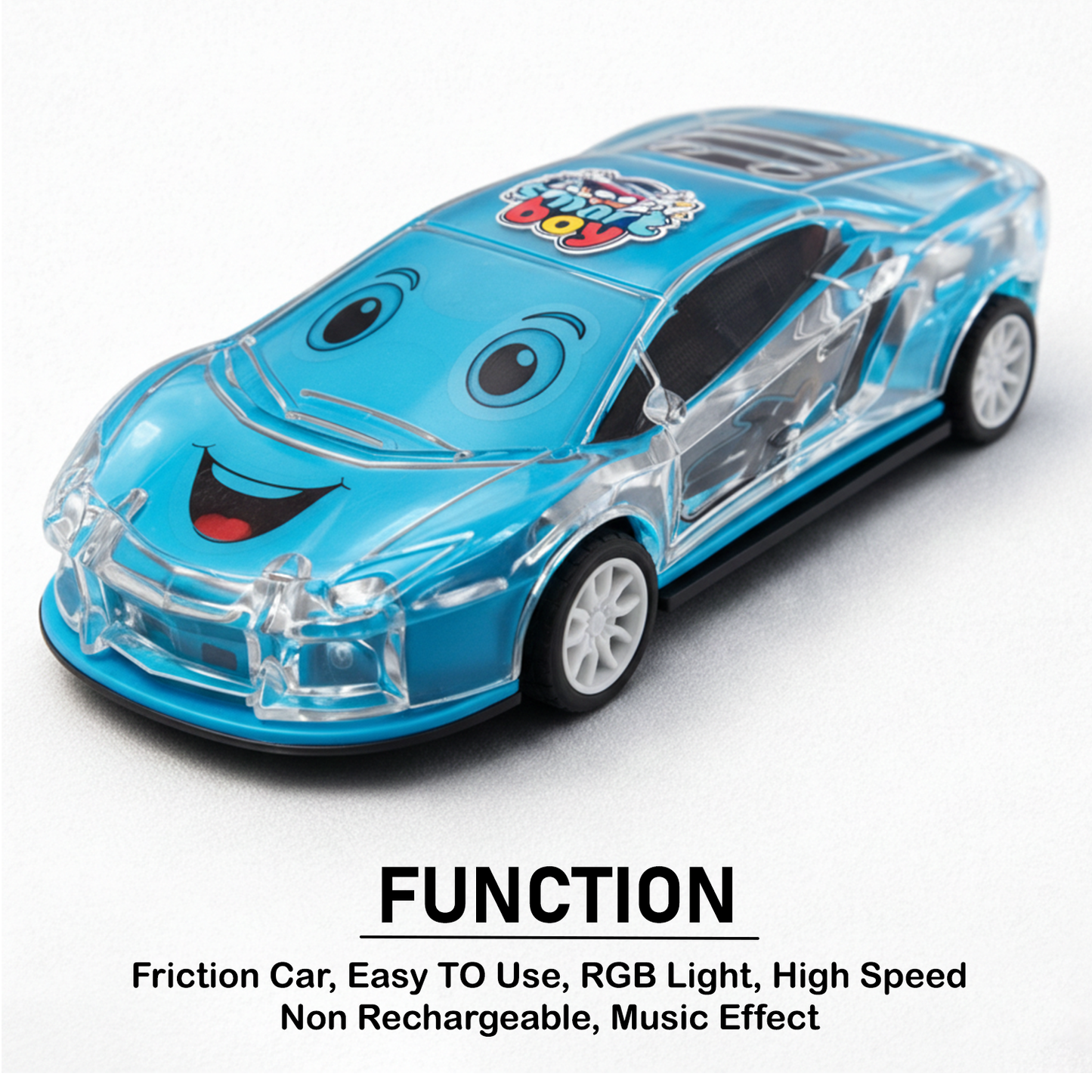 Smiley Push & Go Friction Toy Car for Kids | Durable Fun Play Car – Blue