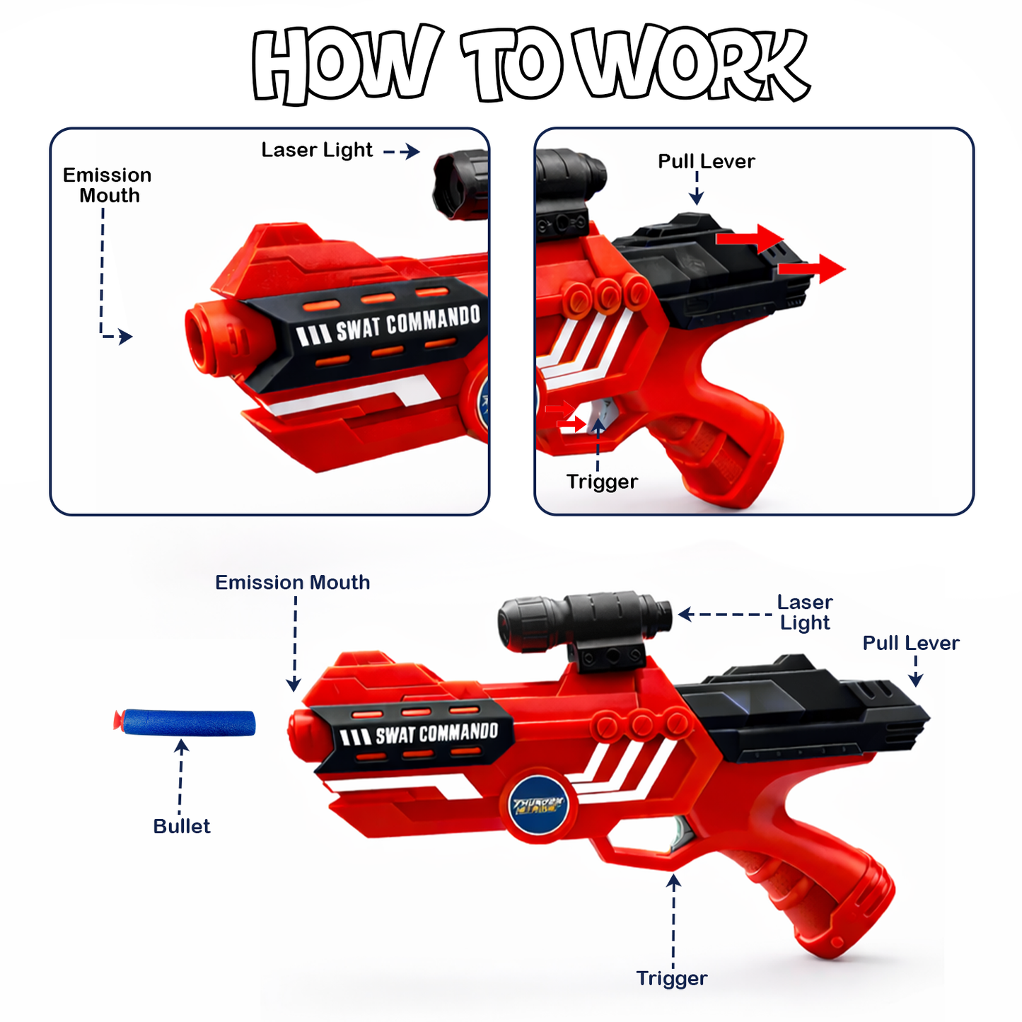 116M-Bullet Gun Toy - Safe Plastic Gun with 10 Bullets, Effective Range of 40 Feet, Ideal for Kids Above 3 Years, BIS Approve- (Red)