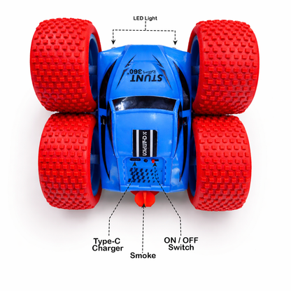 RC Thunder car Rechargeable, 360º Rotation car, Double-Sided Driving, Smoke Car, Remote Control (Blue))