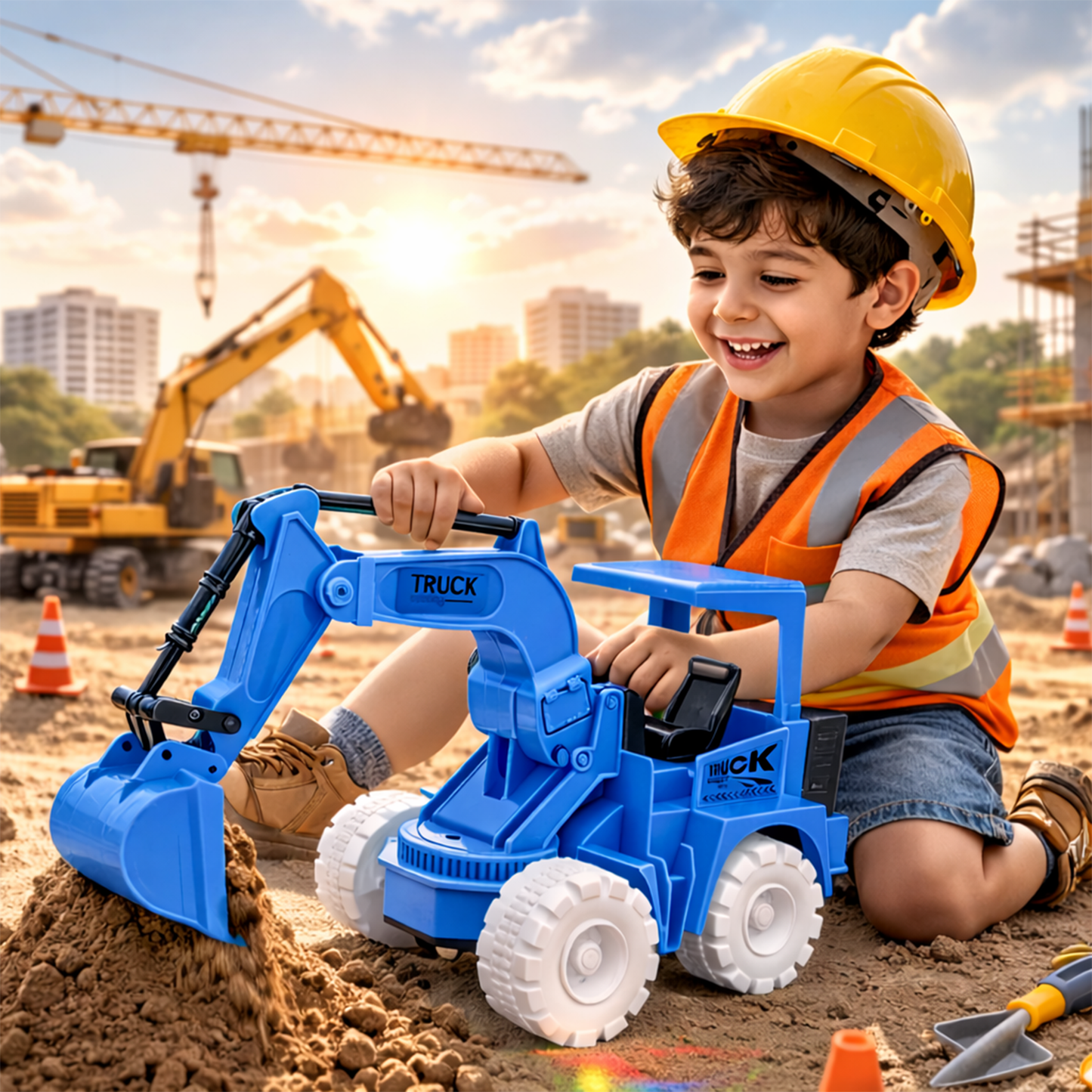 Kids Toy Excavator Truck | Blue Construction Digger with Moving Arm – Fun Interactive Play Vehicle