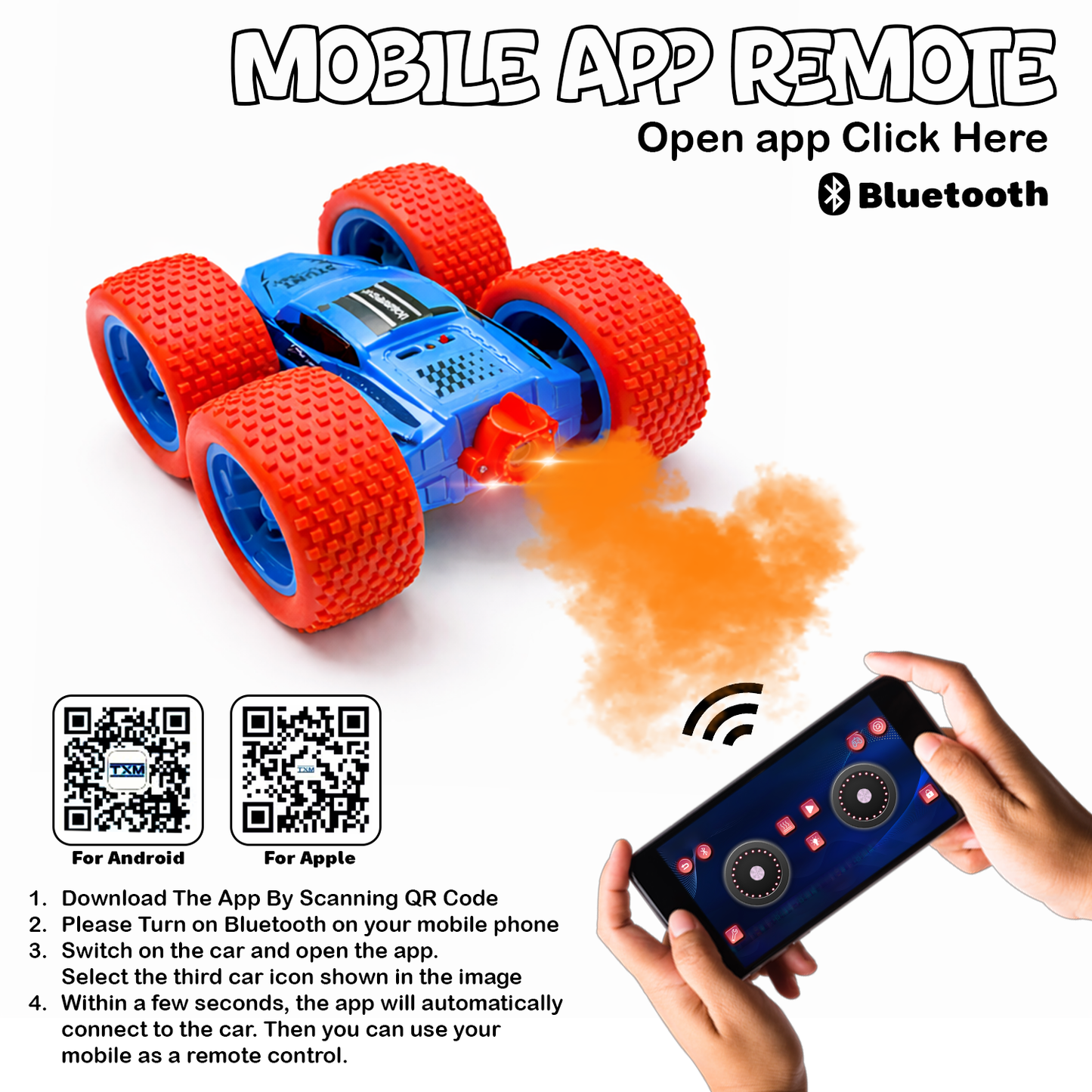 RC Thunder car Rechargeable, 360º Rotation car, Double-Sided Driving, Smoke Car, Remote Control (Blue))