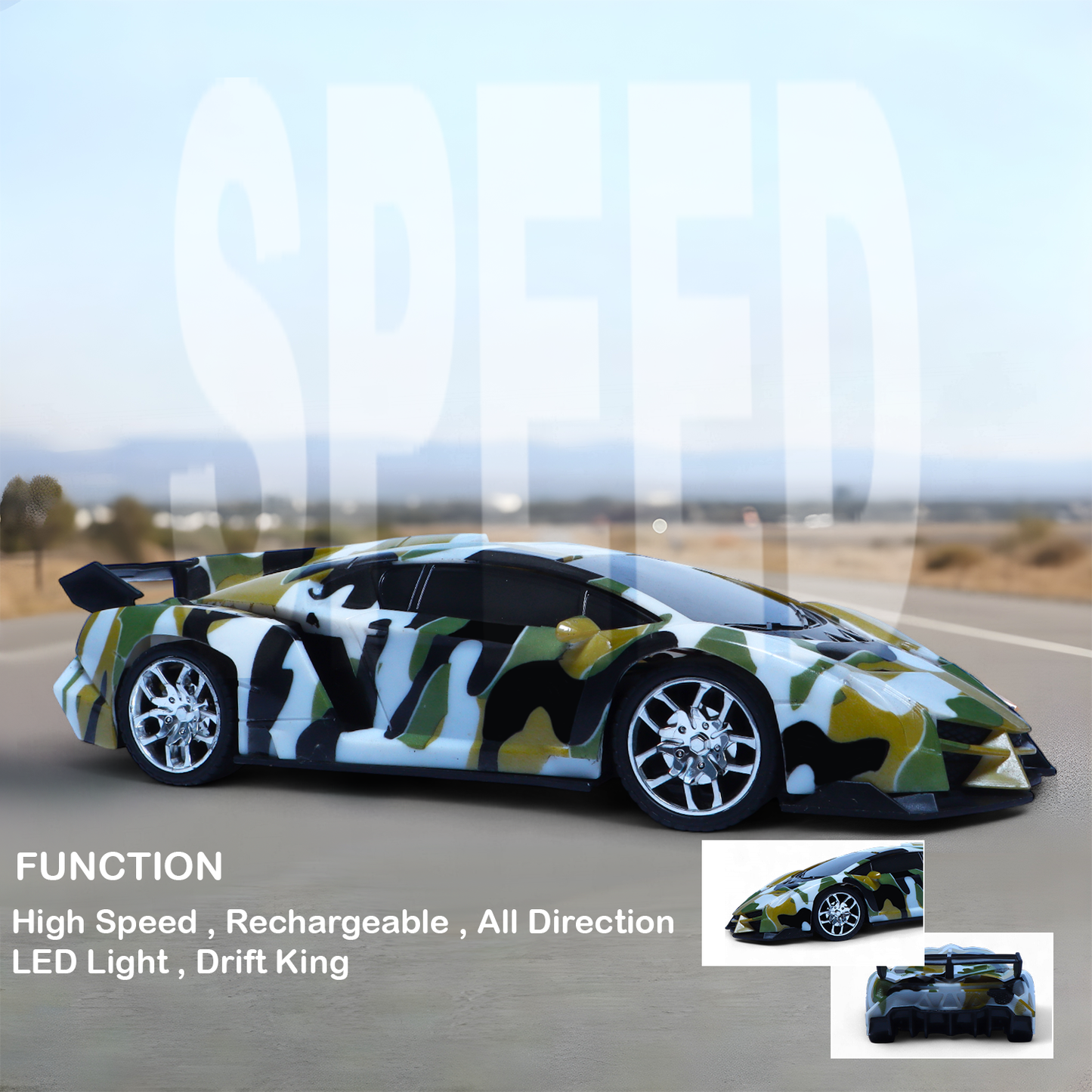 Army RC Sports Car for Kids | Rechargeable High-Speed Remote Control Toy Car with LED Lights