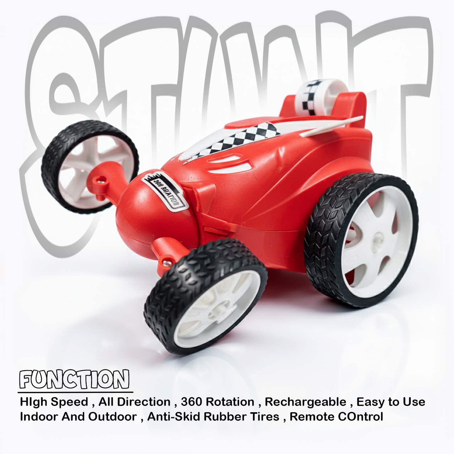 Small RC Stunt Car for Kids | Rechargeable High-Speed Remote Control Car In Red