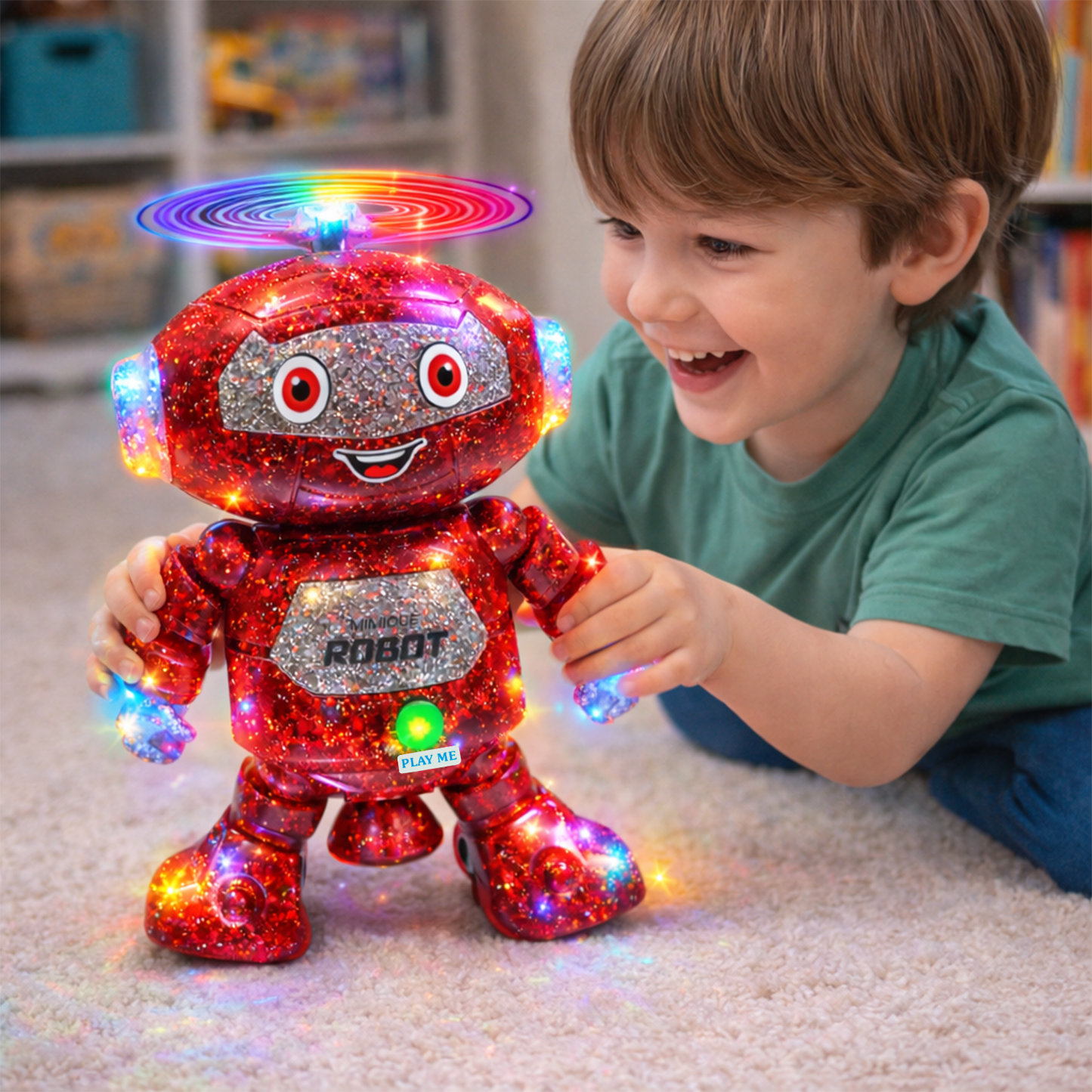 Mimique Dancing Robot Musical Toy With LED Lights & Spinning Propeller Rechargeable, 70+Different Music, Voice Recording 99444-2