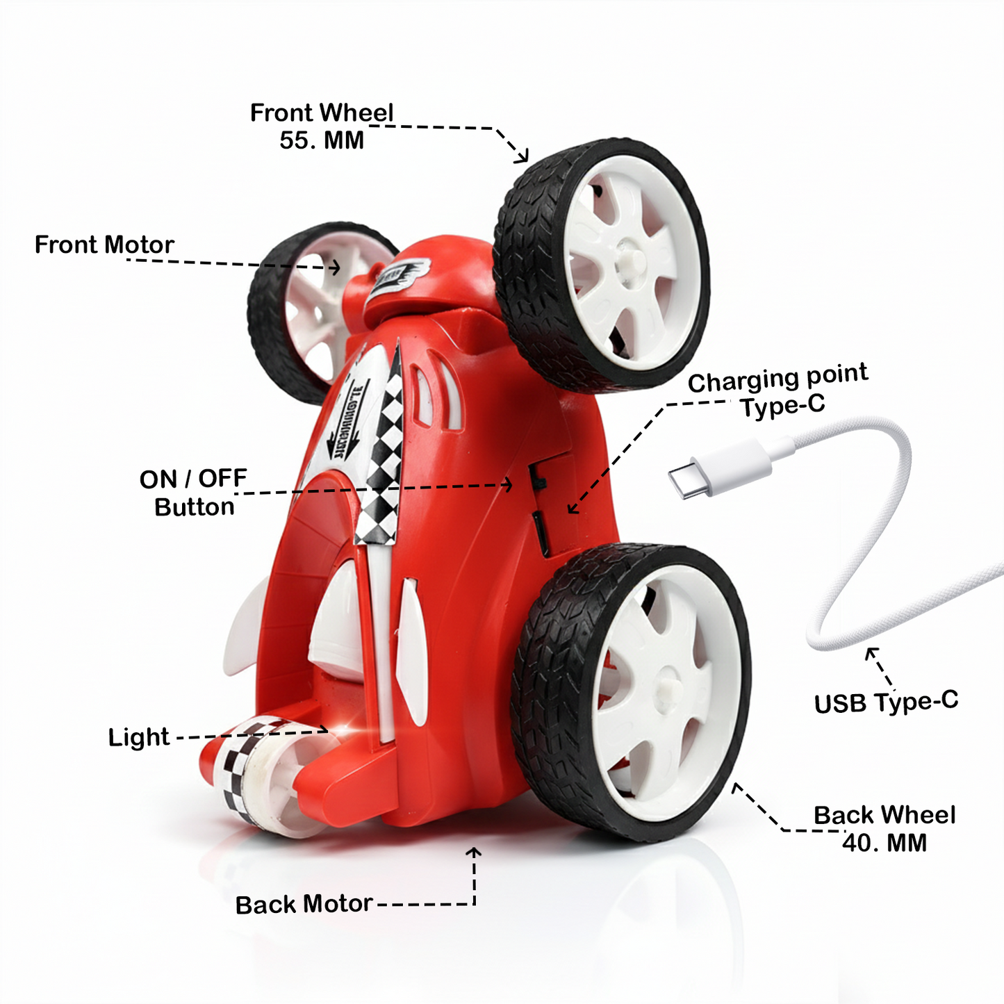 Small RC Stunt Car for Kids | Rechargeable High-Speed Remote Control Car In Red