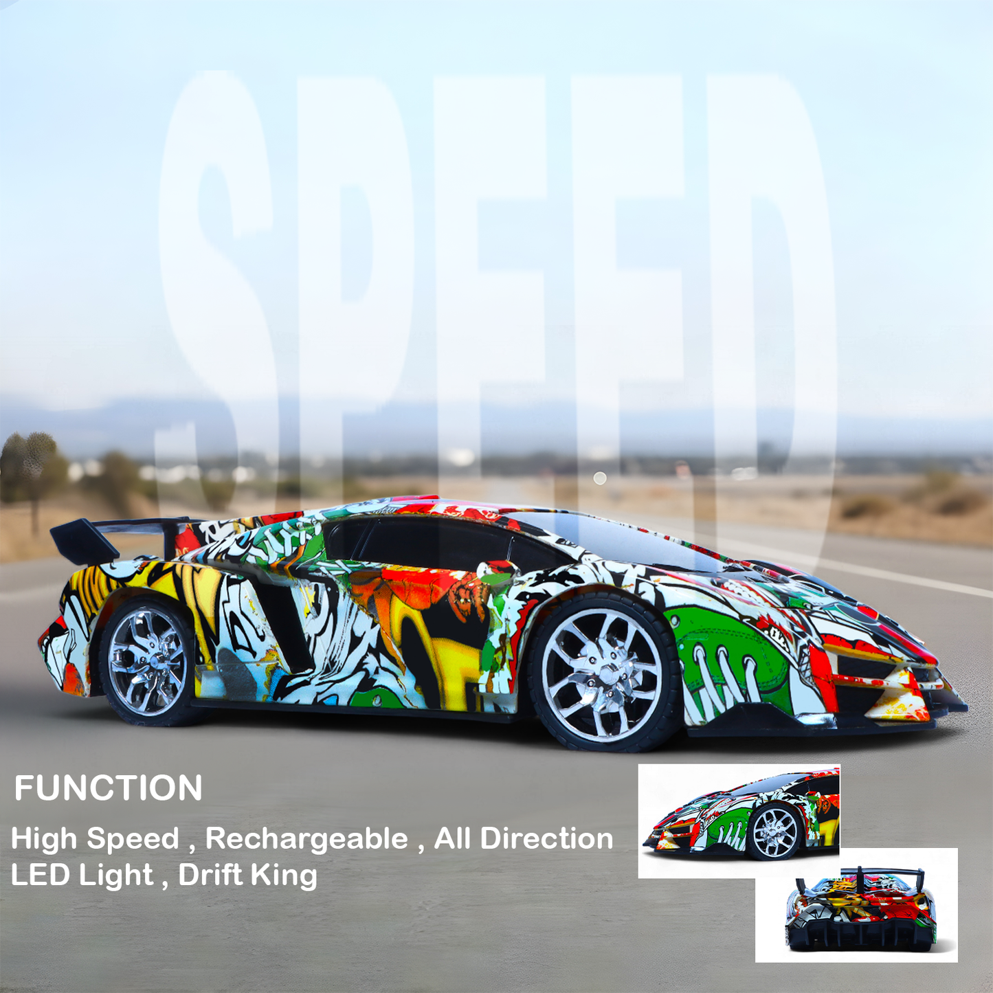 Cartoon RC Sports Car for Kids | Rechargeable High-Speed Remote Control Toy Car with LED Lights