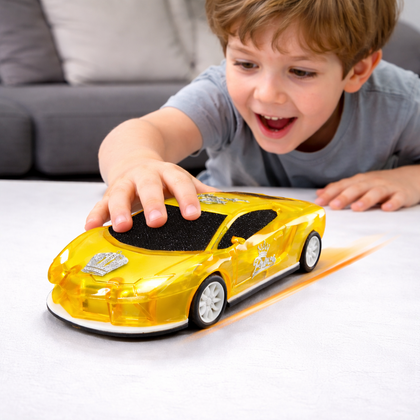 Translucent Neon Yellow Glitter RC Sports Car for Kids | High-Speed Rechargeable Toy