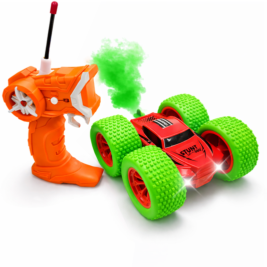 RC Thunder car Rechargeable, 360º Rotation car, Double-Sided Driving, Smoke Car, Remote Control (Red)