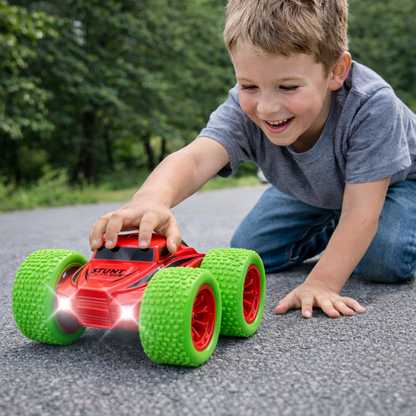 RC Thunder car Rechargeable, 360º Rotation car, Double-Sided Driving, Smoke Car, Remote Control (Red)