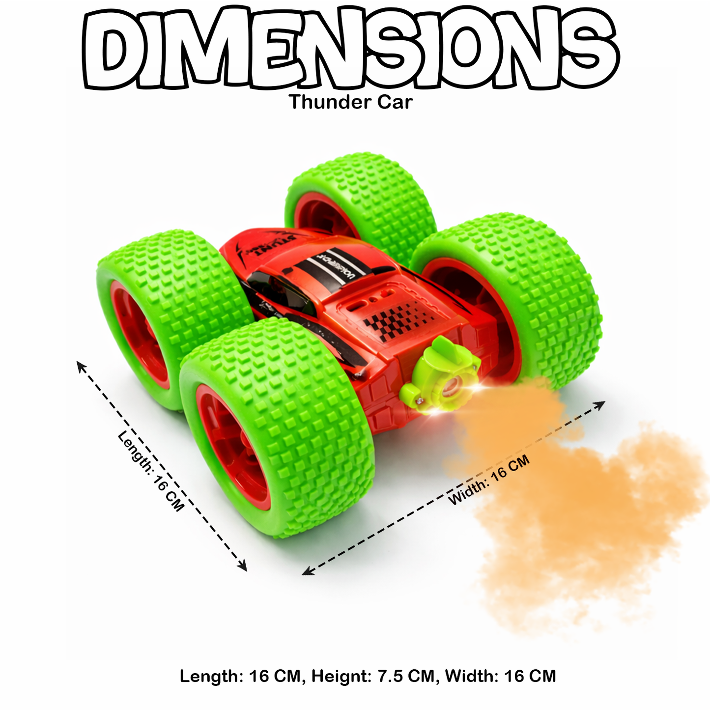 RC Thunder car Rechargeable, 360º Rotation car, Double-Sided Driving, Smoke Car, Remote Control (Red)