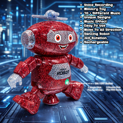 Mimique Dancing Robot Musical Toy With LED Lights & Spinning Propeller Rechargeable, 70+Different Music, Voice Recording 99444-2