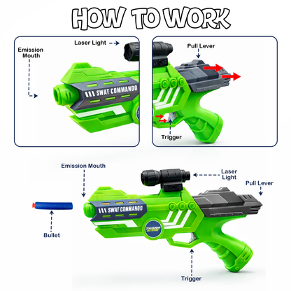116M-Bullet Gun Toy - Safe Plastic Gun with 10 Bullets, Effective Range of 40 Feet, Ideal for Kids Above 3 Years, BIS Approve- (Green)