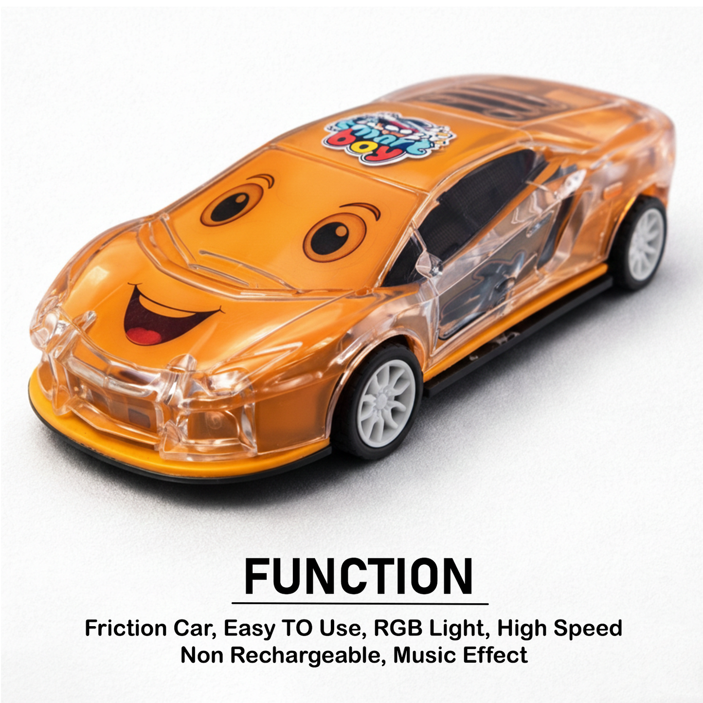 Smiley Push & Go Friction Toy Car for Kids | Durable Fun Play Car – Orange