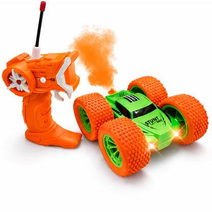 RC Thunder car Rechargeable, 360º Rotation car, Double-Sided Driving, Smoke Car, Remote Control (Green)
