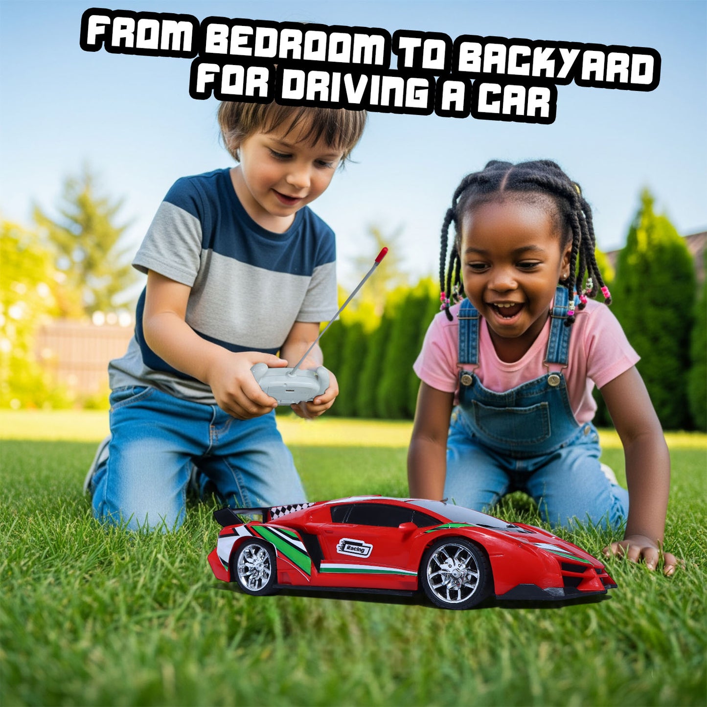 RC Racing Car for Kids | Rechargeable High-Speed Remote Control Sports Car with LED Lights In Red