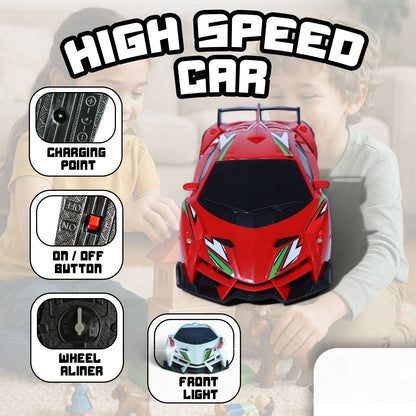 RC Racing Car for Kids | Rechargeable High-Speed Remote Control Sports Car with LED Lights In Red