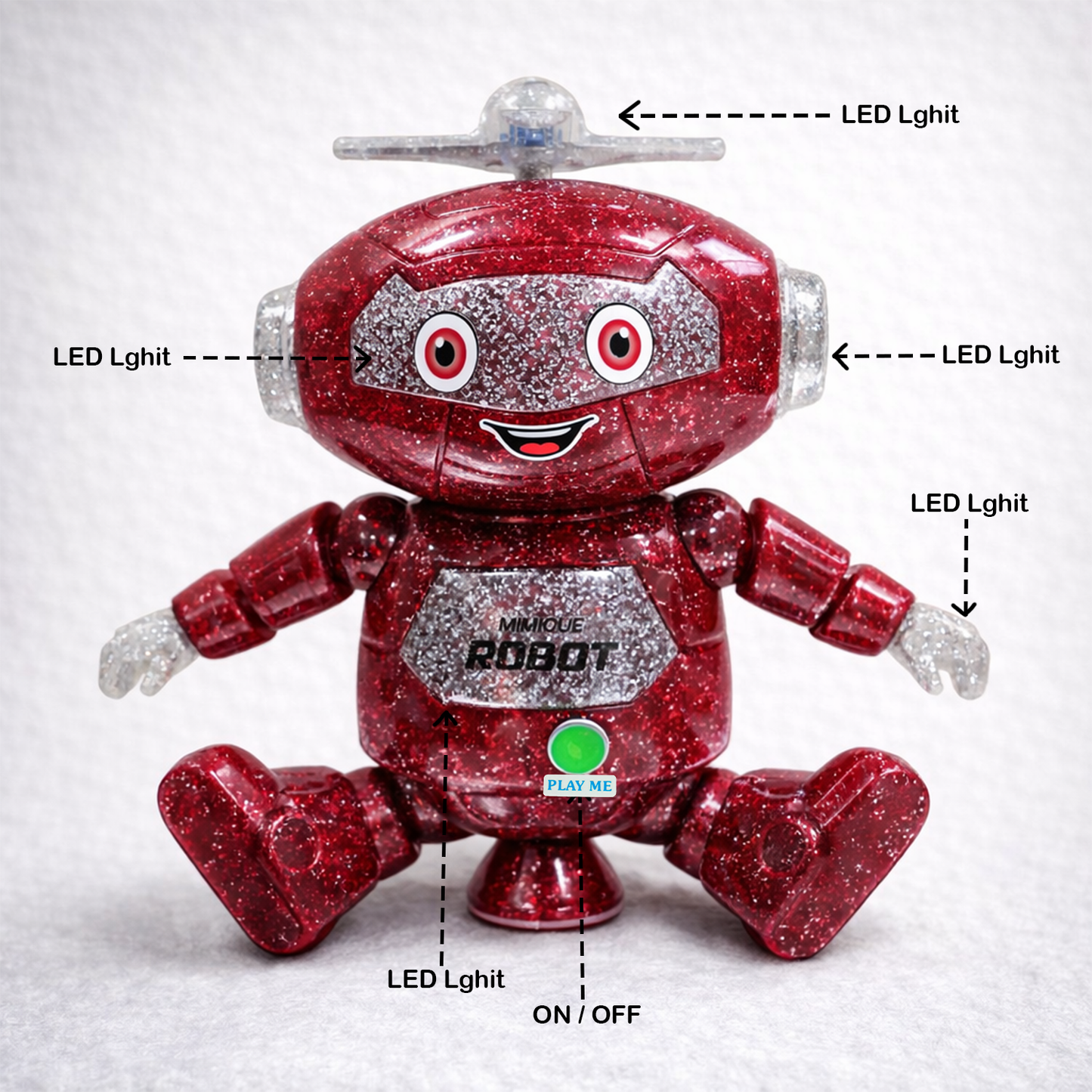 Mimique Dancing Robot Musical Toy With LED Lights & Spinning Propeller Rechargeable, 70+Different Music, Voice Recording 99444-2