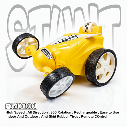 Small Stunt RC Car for Kids | Rechargeable High-Speed Remote Control Car with LED Lights – Yellow