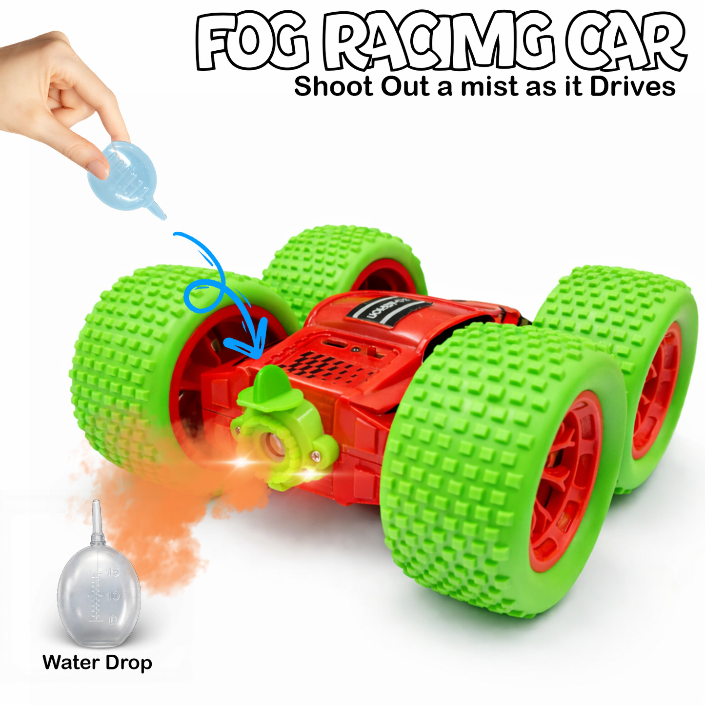 RC Thunder car Rechargeable, 360º Rotation car, Double-Sided Driving, Smoke Car, Remote Control (Red)