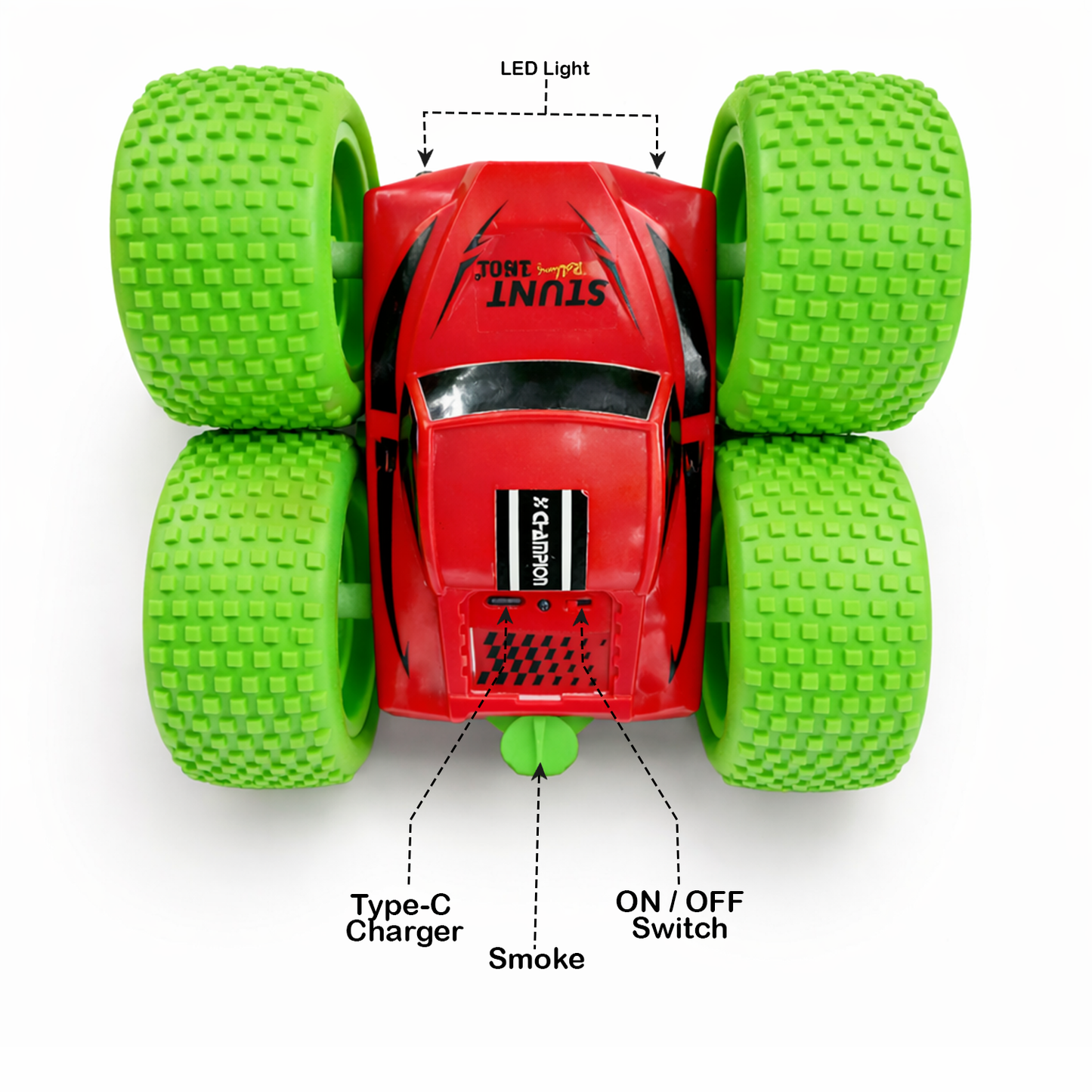 RC Thunder car Rechargeable, 360º Rotation car, Double-Sided Driving, Smoke Car, Remote Control (Red)