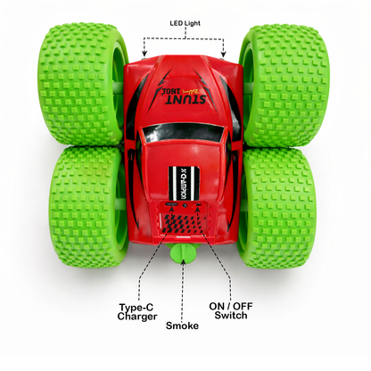 RC Thunder car Rechargeable, 360º Rotation car, Double-Sided Driving, Smoke Car, Remote Control (Red)