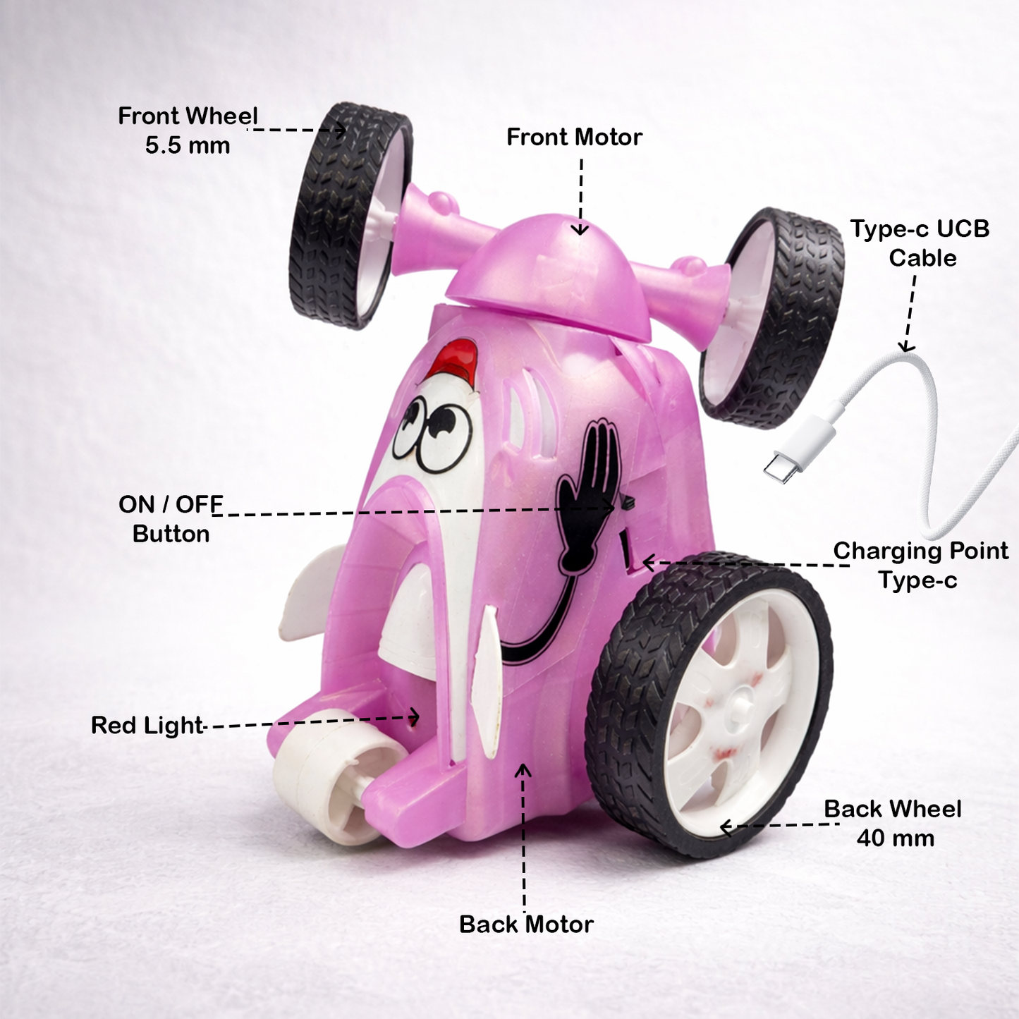 Small Stunt RC Car for Kids | Rechargeable High-Speed Remote Control Car – Glassy pink