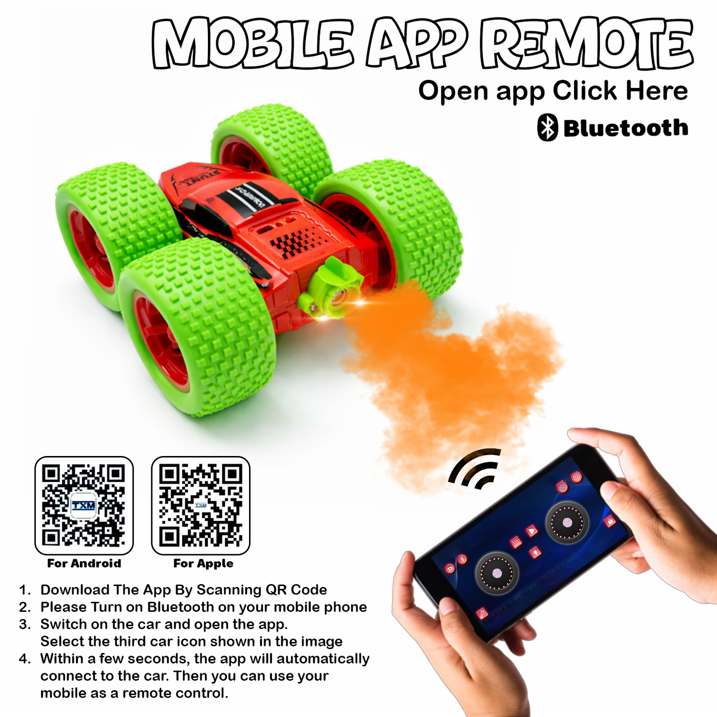 RC Thunder car Rechargeable, 360º Rotation car, Double-Sided Driving, Smoke Car, Remote Control (Red)