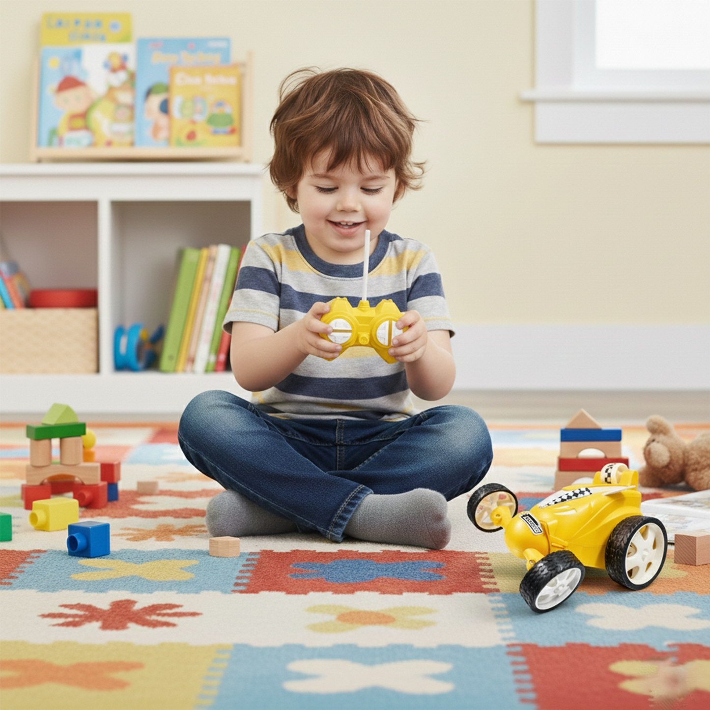 Small Stunt RC Car for Kids | Rechargeable High-Speed Remote Control Car with LED Lights – Yellow