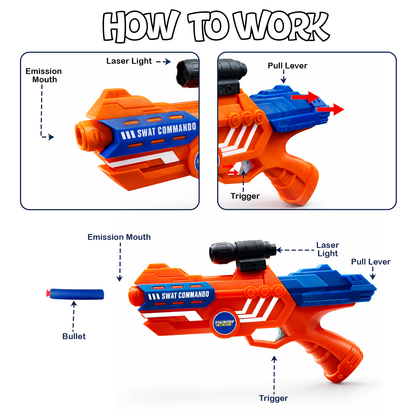 116M-Bullet Gun Toy - Safe Plastic Gun with 10 Bullets, Effective Range of 40 Feet, Ideal for Kids Above 3 Years, BIS Approve- (Orange)