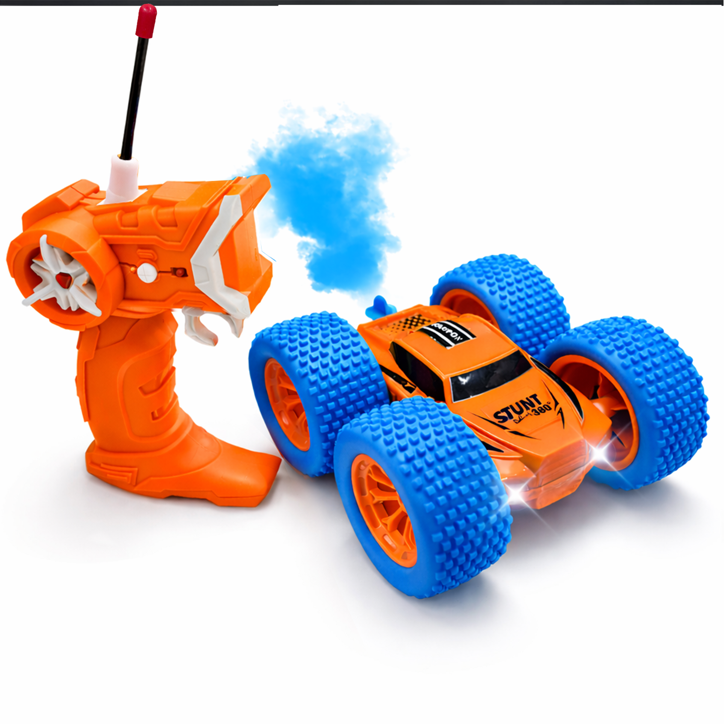 RC Thunder car Rechargeable, 360º Rotation car, Double-Sided Driving, Smoke Car, Remote Control (orange)