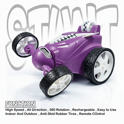 Rechargeable RC Stunt Car for Kids – 360° Rotation High-Speed Remote Control Car (Purple)
