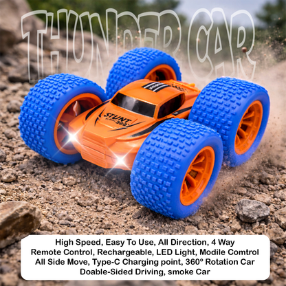 RC Thunder car Rechargeable, 360º Rotation car, Double-Sided Driving, Smoke Car, Remote Control (orange)