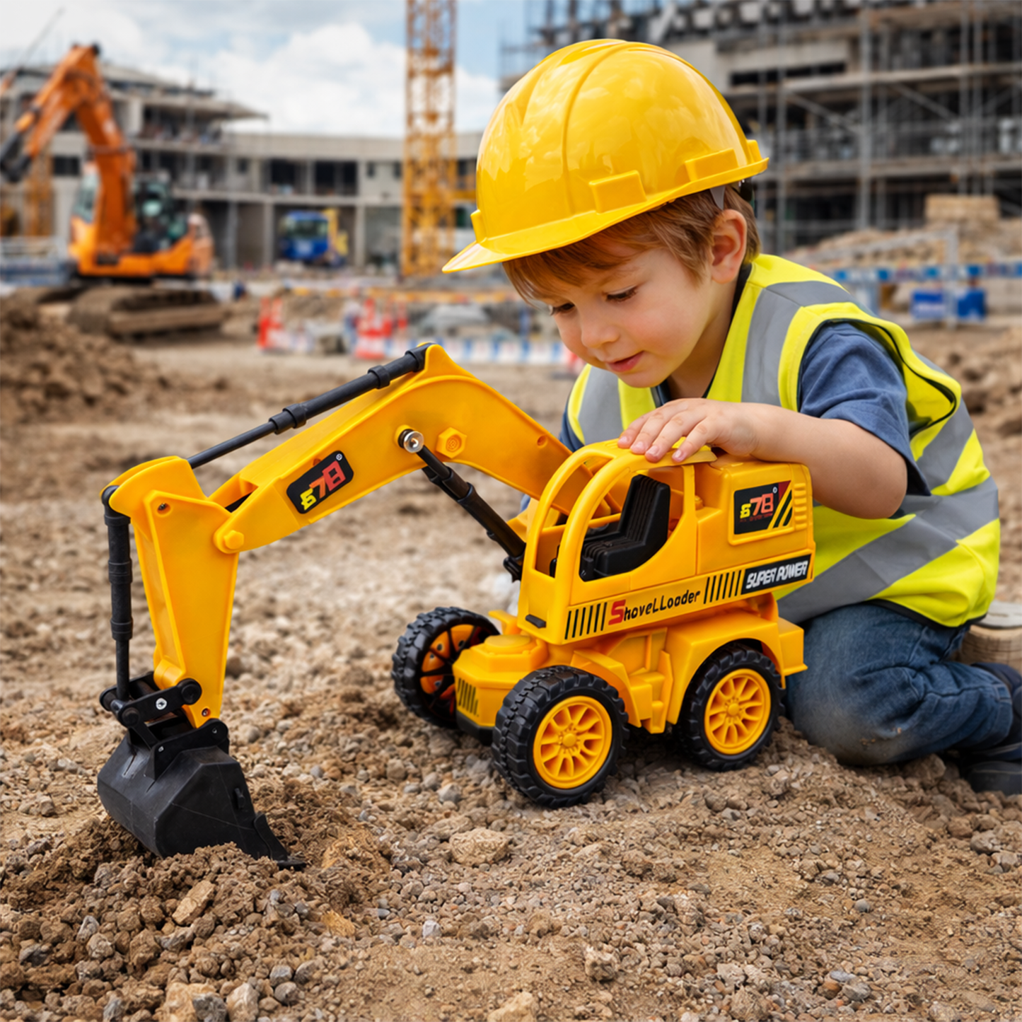 Remote Control Excavator Toy for Kids | Rechargeable Construction Digger with Lights