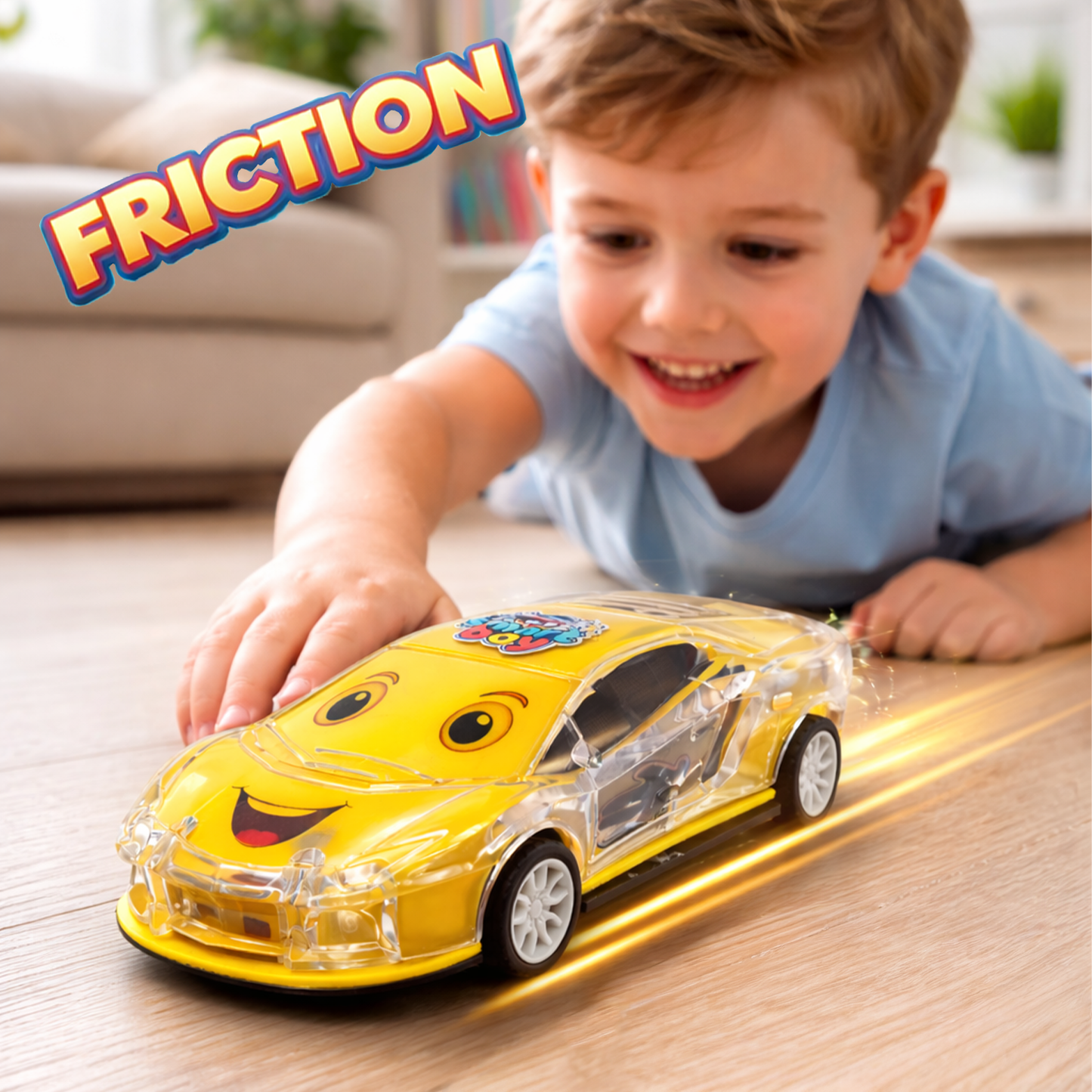 Smiley Push & Go Friction Toy Car for Kids | Durable Fun Play Car – Yellow