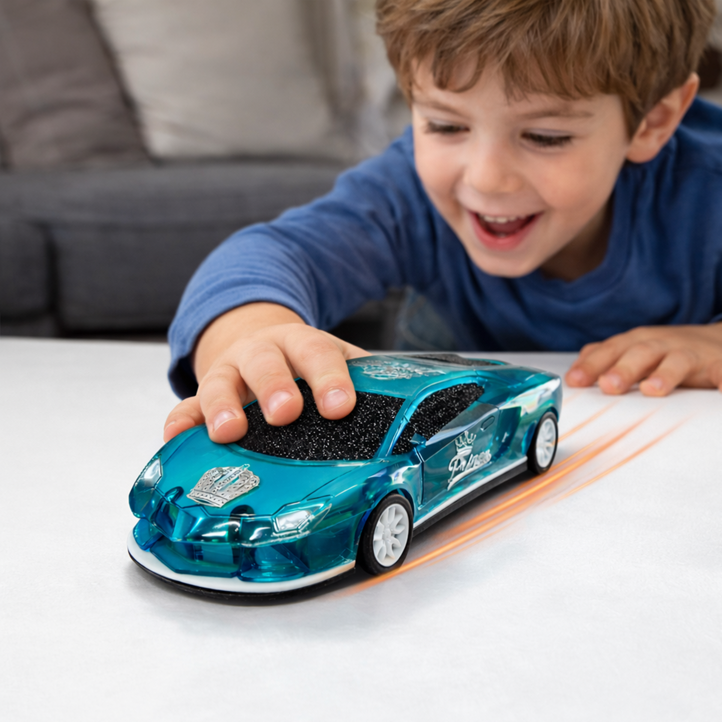 Dazzling Blue Translucent Glitter RC Sports Car for Kids | High-Speed Rechargeable Toy