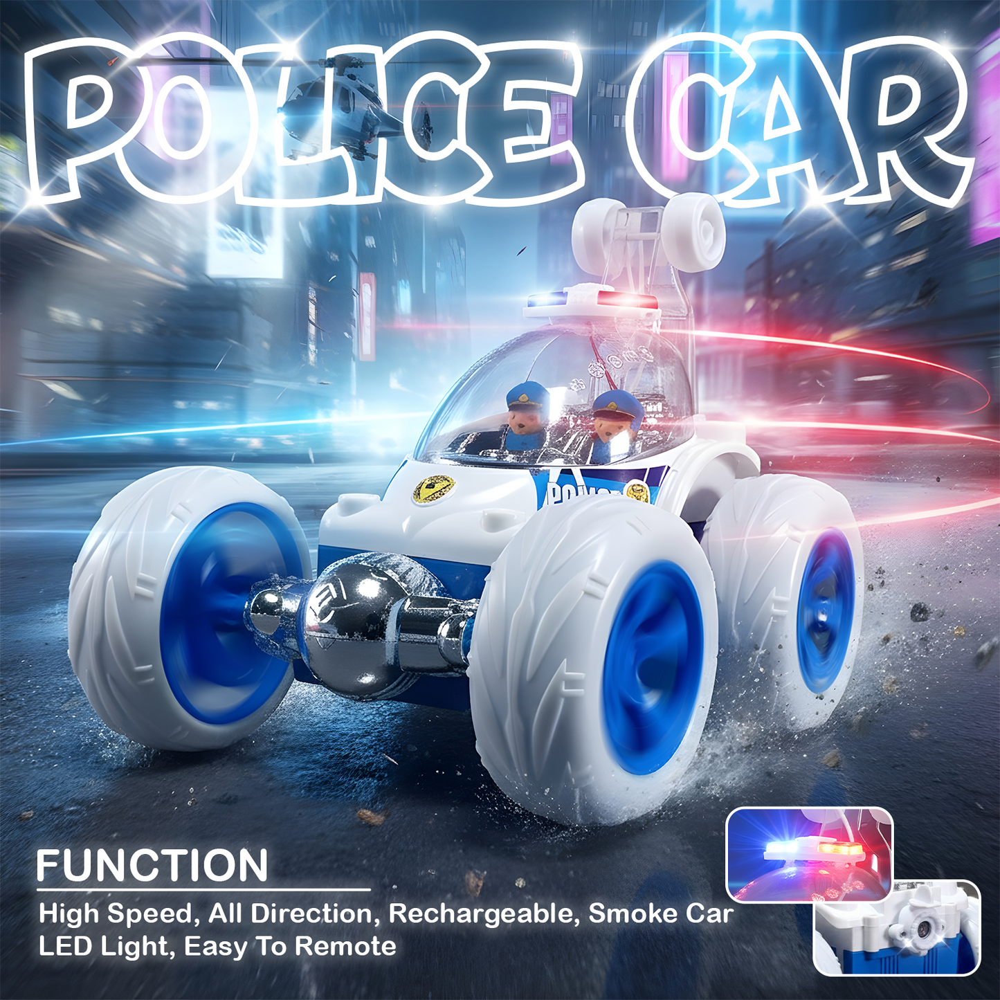 Police RC Stunt Car for Kids – 360° Rotation High-Speed Rechargeable Remote Control Car