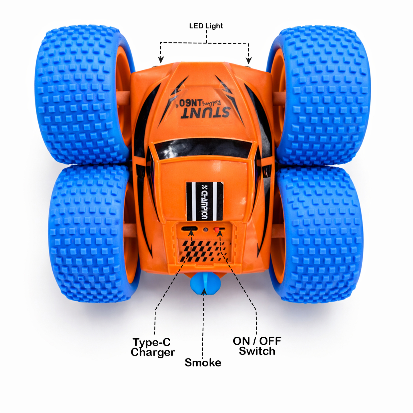 RC Thunder car Rechargeable, 360º Rotation car, Double-Sided Driving, Smoke Car, Remote Control (orange)