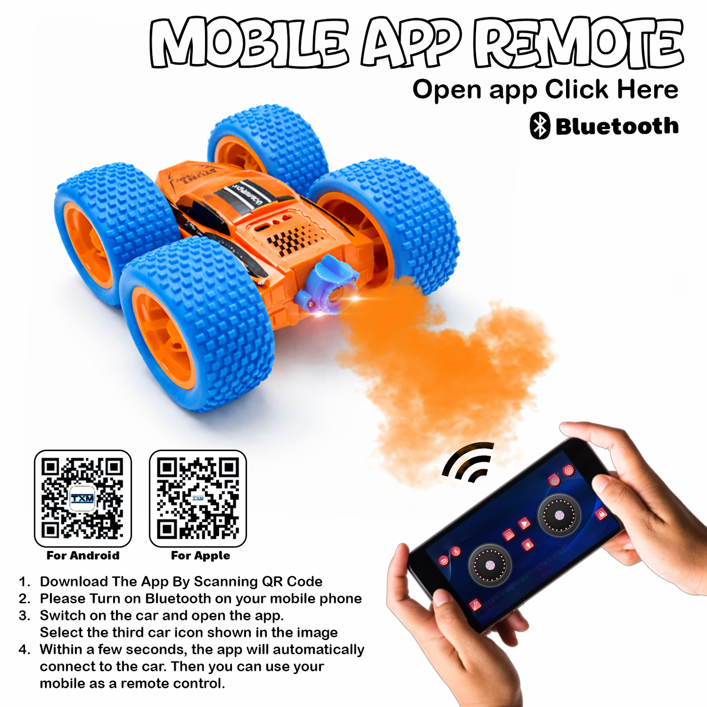 RC Thunder car Rechargeable, 360º Rotation car, Double-Sided Driving, Smoke Car, Remote Control (orange)