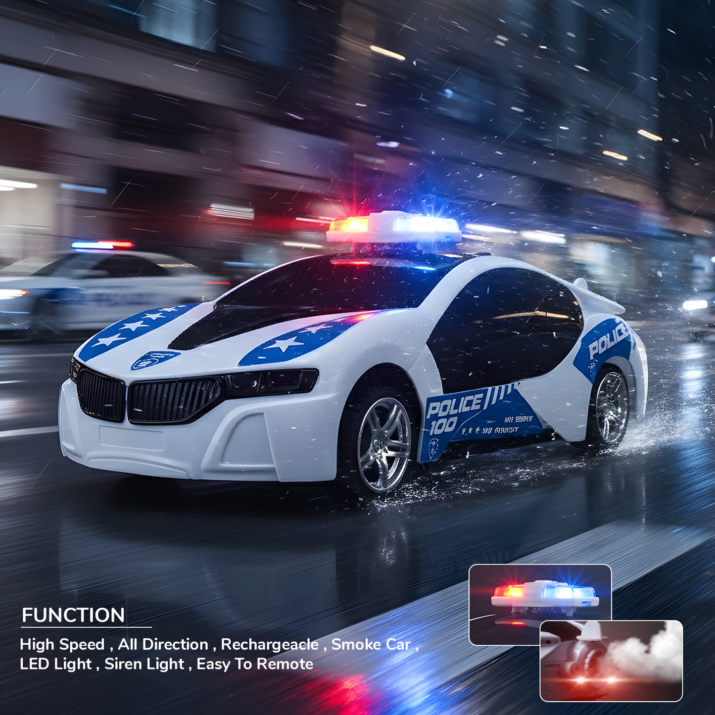 Police Remote Control Car for Kids | Rechargeable High-Speed RC Police Car In Blue