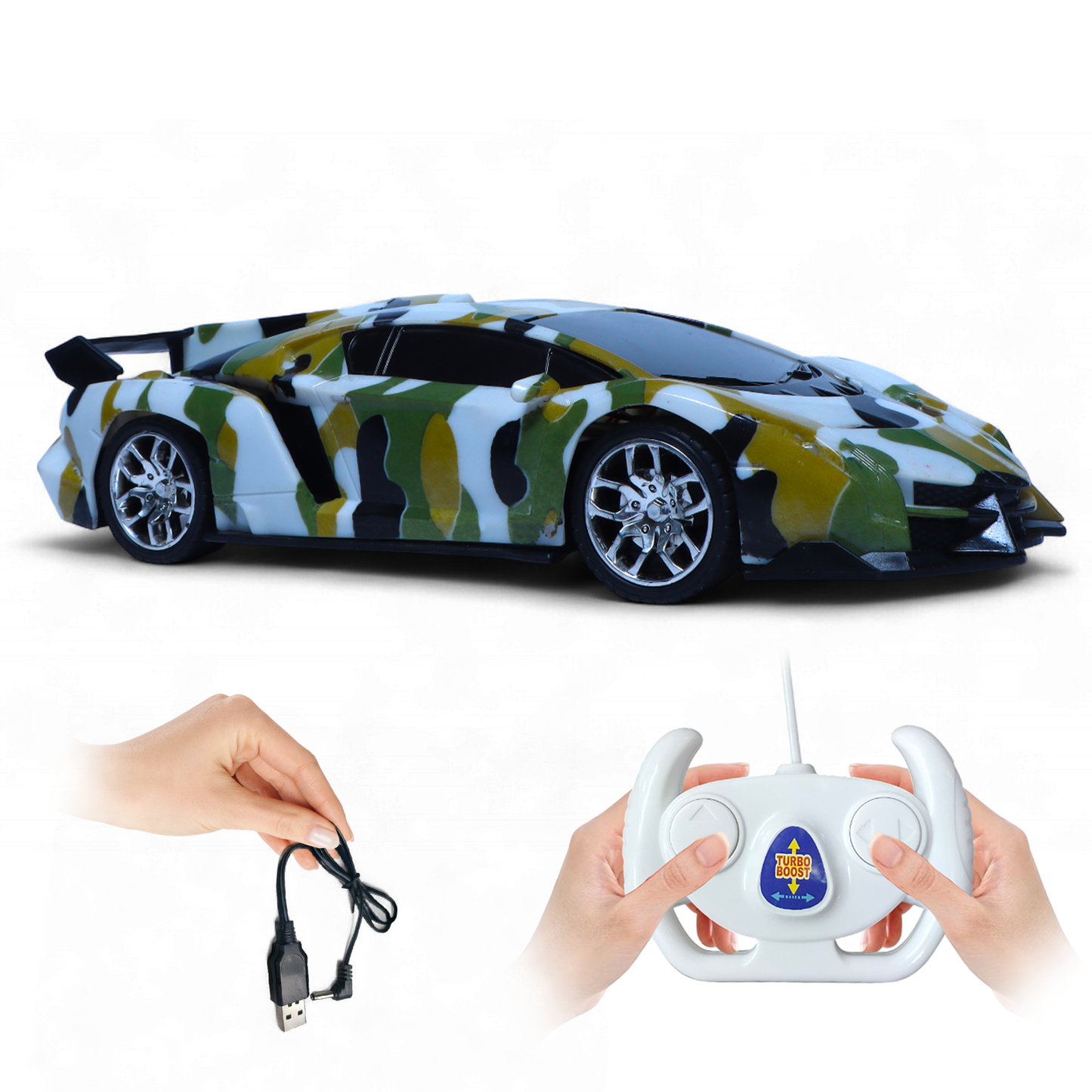 Army RC Sports Car for Kids | Rechargeable High-Speed Remote Control Toy Car with LED Lights